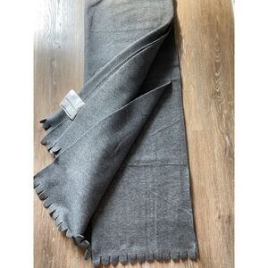 Ikea Grey Felt Like Material Scalloped Edge Throw Blanket